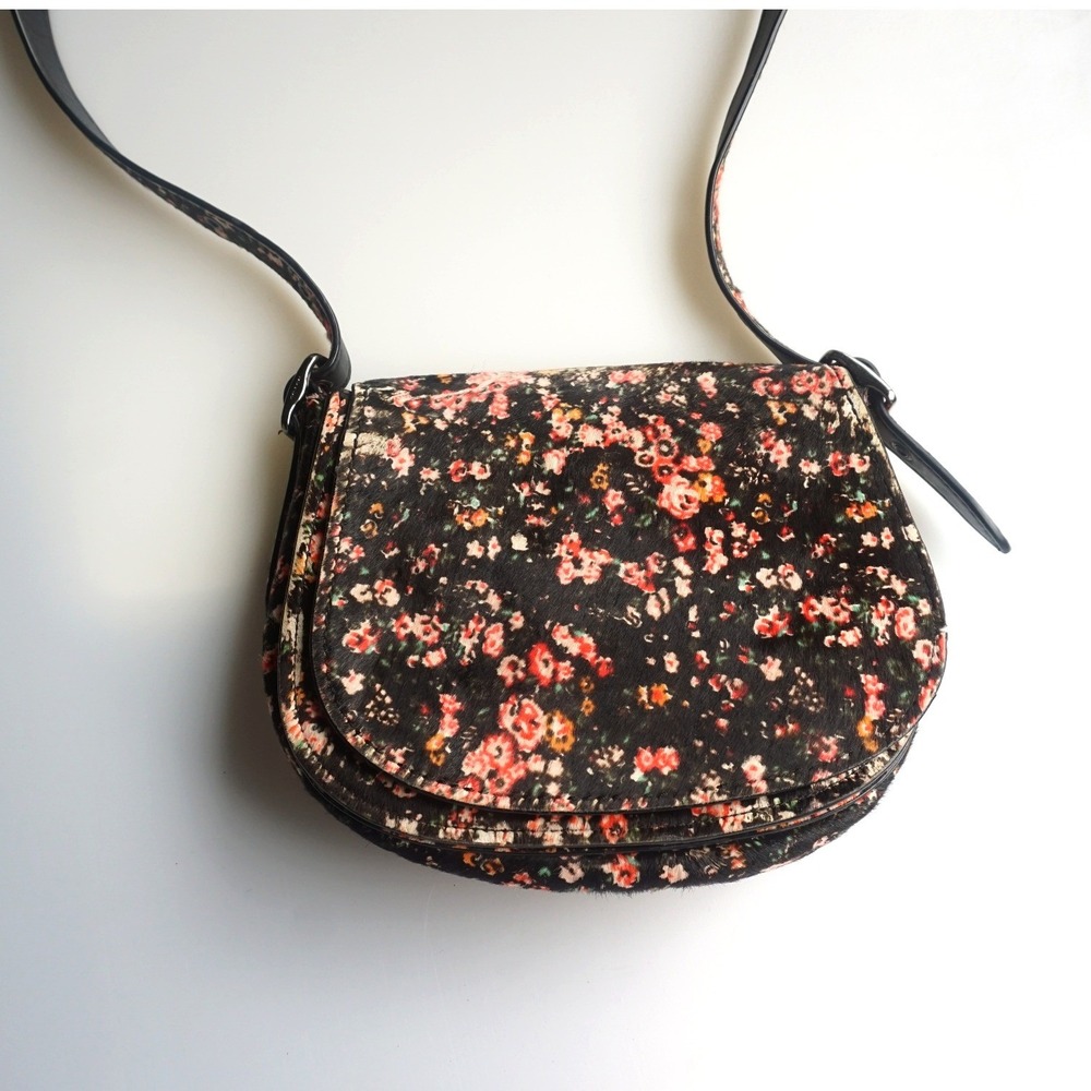 Coach 1941 Saddle 23 Floral Haircalf Crossbody Bag 38206 Black Pink READ